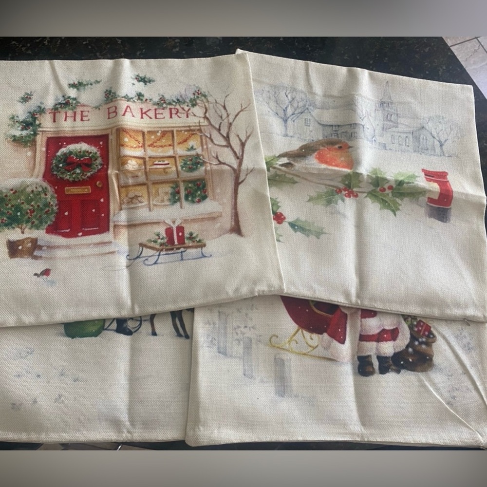 Christmas 17.5” x 17.5” Snowy Santa English British Letter Box Cushion Cases x4